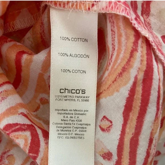 Chico's Coral Pink Paisley Button Up Shirt Resortwear Coastal Boho Size 2 Large - Picture 5 of 13